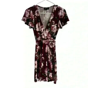 Floral Wrap Dress Maroon Mini Dress